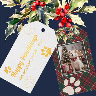 Étiquettes Cadeaux Joyeux Pawlidays Chien Paw Paid Photo Noël