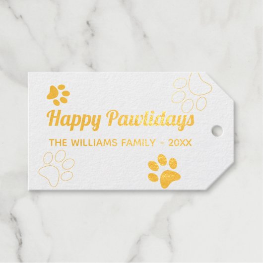 Étiquettes Cadeaux Joyeux Pawlidays Chien Paw Red Plaid Photo Noël (Recto (horizontal))