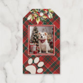 Étiquettes Cadeaux Joyeux Pawlidays Chien Paw Red Plaid Photo Noël (Verso)