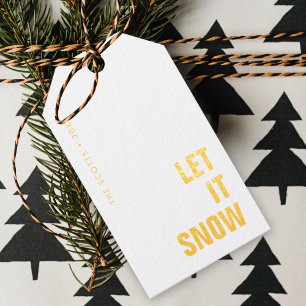 Étiquettes Cadeaux Laisse-le neiger   Noël minimal blanc et or