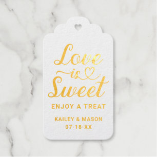 Étiquettes Cadeaux L'amour est un cœur en or en monogramme de script