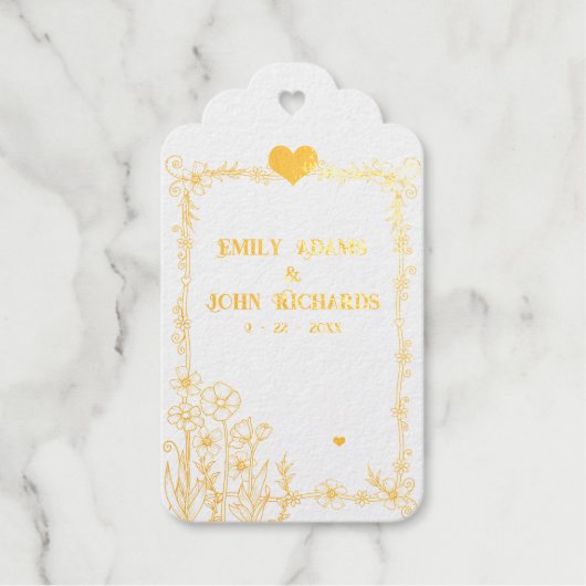 Étiquettes Cadeaux Mariage Floral or et blanc (Recto)