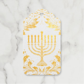 Étiquettes Cadeaux Menorah de style William Morris complexe