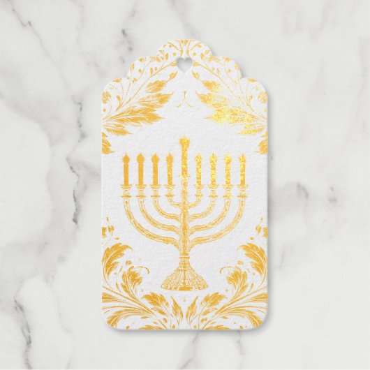 Étiquettes Cadeaux Menorah de style William Morris complexe (Recto)
