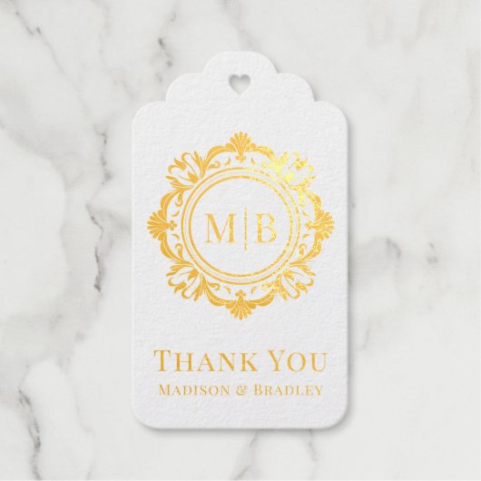 Étiquettes Cadeaux Merci Mariage de monogramme floral orné (Recto)