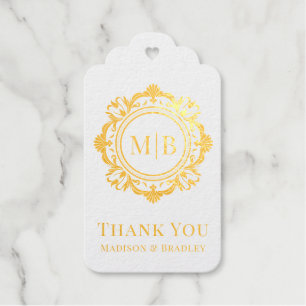 Étiquettes Cadeaux Merci Mariage de monogramme floral orné