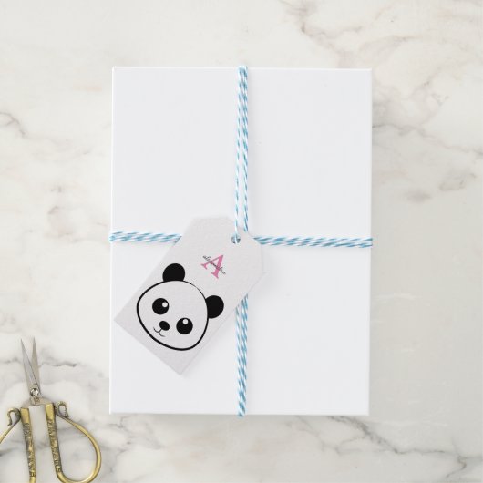 Étiquettes Cadeaux Mignon Ours Panda – Monogramme (Avec de laficelle)
