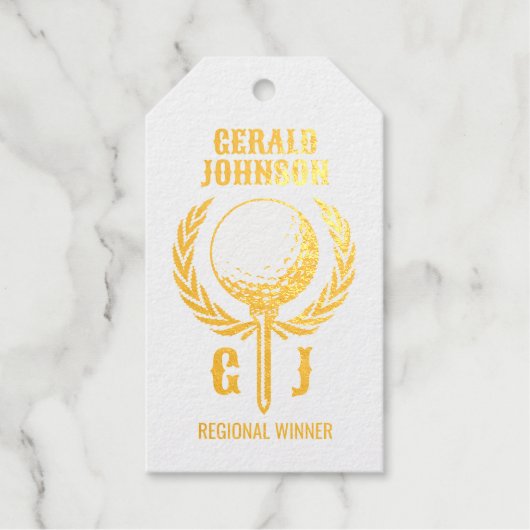 Étiquettes Cadeaux Monogramme de golf avec motif de couronne (Recto)