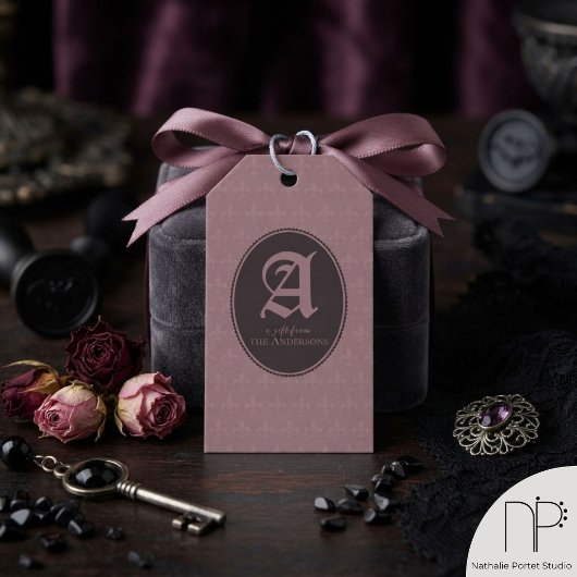 Étiquettes Cadeaux Monogramme Fleur-de-Lis Gothiqu
