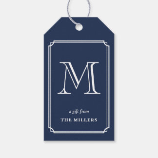 Étiquettes Cadeaux Navy Blue & blanc Monogramme Pr