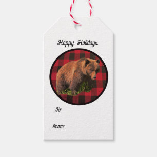 Étiquettes Cadeaux Ours Grizzly Plaid de Buffalo