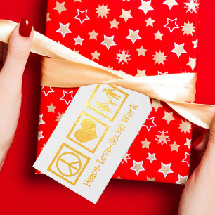 Étiquettes Cadeaux Peace Love Social Work Custom Holiday Party Gold