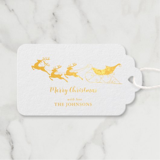 Étiquettes Cadeaux Rennes et papier doré Noël (Recto (horizontal))