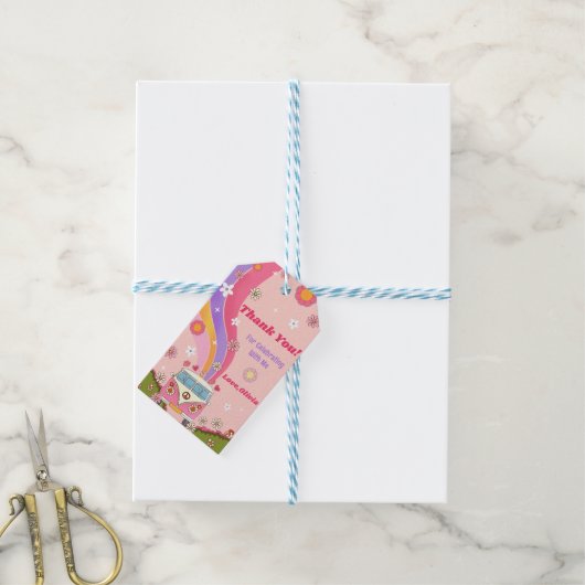 Étiquettes cadeaux Retro Rainbow Super Merci (Avec de laficelle)