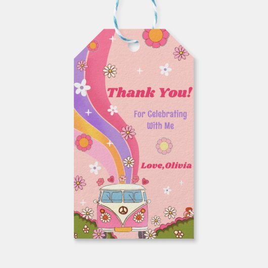 Étiquettes cadeaux Retro Rainbow Super Merci (Dos)