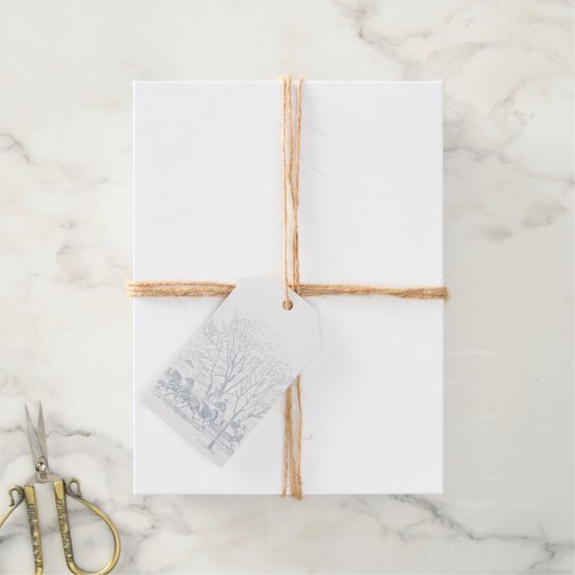 Étiquettes Cadeaux Scène d'hiver victorienne - argent (Avec de la ficelle)