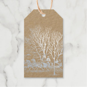 Étiquettes Cadeaux Scène d'hiver victorienne - argent