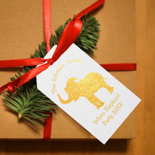 Étiquettes Cadeaux White Elephant Christmas Party Custom Cadeau Gold