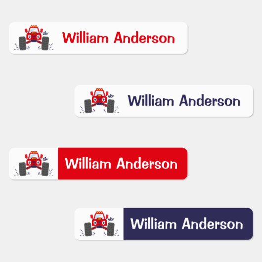 Étiquettes Camion Monster Rouge Cute Nom personnalisé (Groupe)