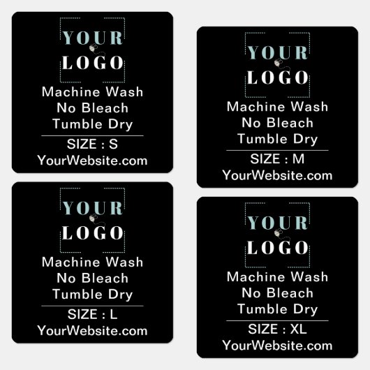 Étiquettes Care Instructions and Size Square Black Clothing (Groupe)