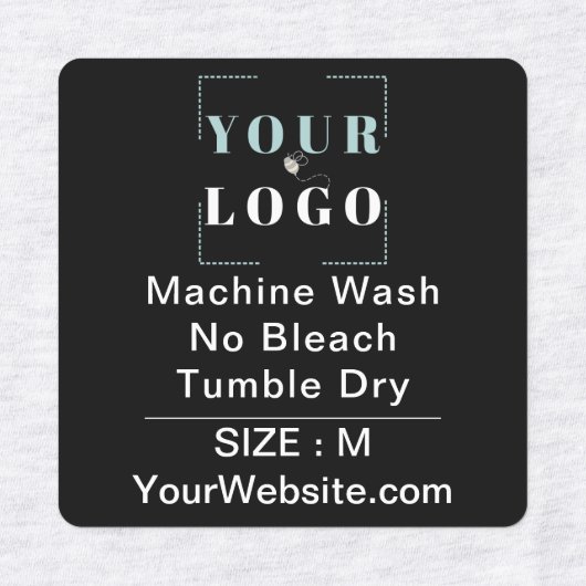 Étiquettes Care Instructions and Size Square Black Clothing (Design 2)