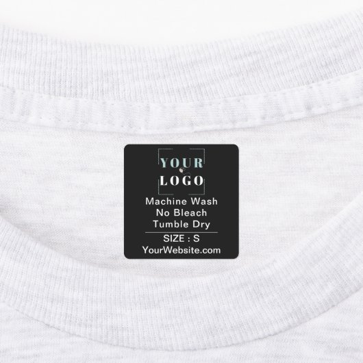 Étiquettes Care Instructions and Size Square Black Clothing (Apposé)