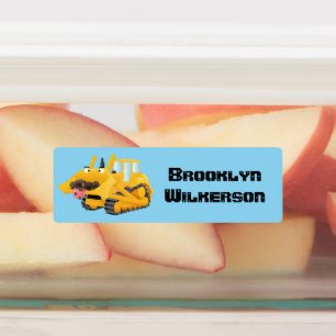 Étiquettes Caricature amusante au bulldozer jaune personnalis