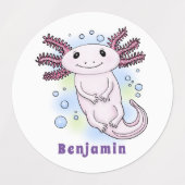 Étiquettes Caricature axolotl rose adorable (Design 2)