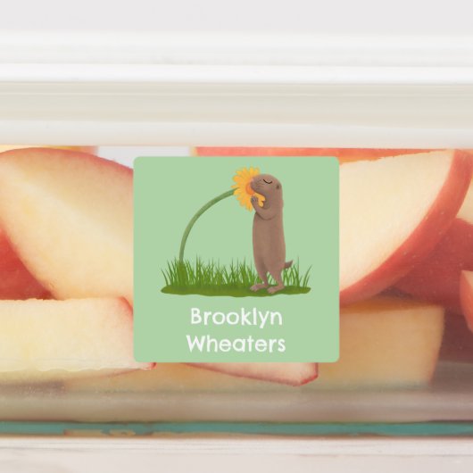 Étiquettes Caricature de chien et de fleur de prairie mignonn (Apposé)