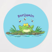 Étiquettes Caricature de grenouille vert mignon (Design 1)