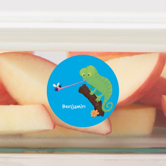 Étiquettes Caricature de lézard de caméléon vert joyeux (Apposé)