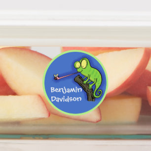 Étiquettes Caricature de lézard de caméléon vert joyeux