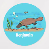 Étiquettes Caricature de natation de Cute platypus (Design 1)