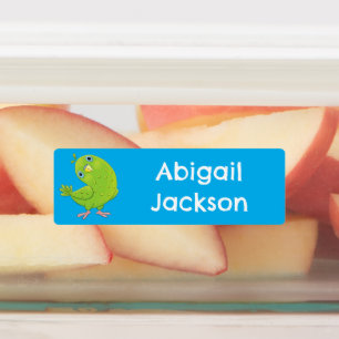 Étiquettes Caricature de perakeet curieux vert mignon personn