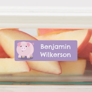 Étiquettes Caricature de porc mignon rose poêlé personnalisée