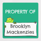 Étiquettes Caricature de signe grenouille verte mignonne pers (Design 1)