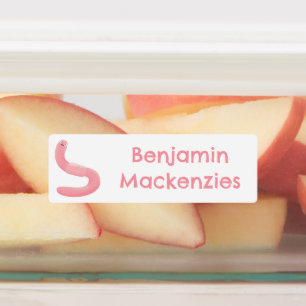 Étiquettes Caricature de vers de terre rose joli personnalisé