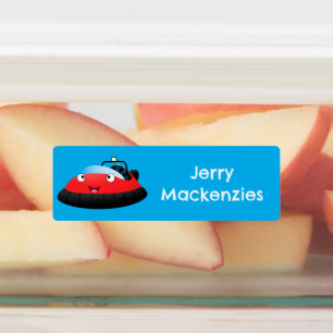 Étiquettes Caricature d'hovercraft rouge joyeux personnalisée