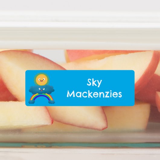 Étiquettes Caricature en arc-en-ciel joyeux nuage soleil pers (Apposé)