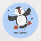 Étiquettes Caricature en bleu bouffin joyeux (Design 1)