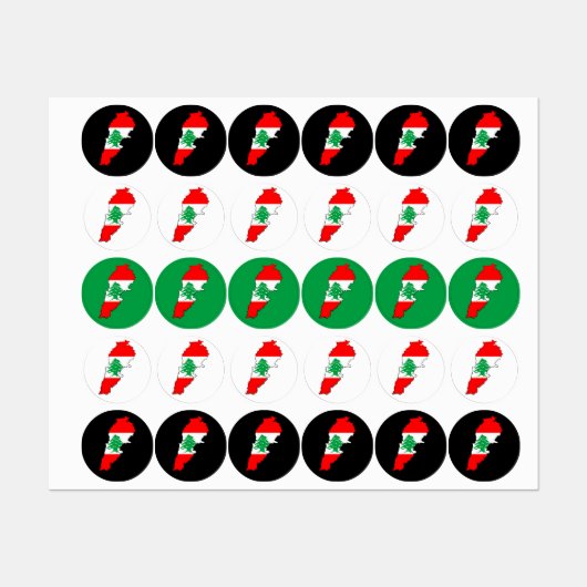 Étiquettes Carte du Liban avec drapeau (Feuille)