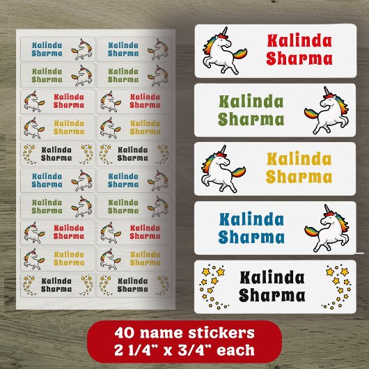 Étiquettes Carton mignon Rainbow Unicorn Dancing Nom de l'éco