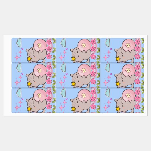 Étiquettes chat avec des fleurs (Feuille)