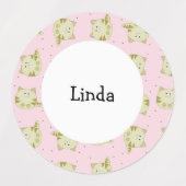 Étiquettes Chat brun mignon motif rose (Design 2)