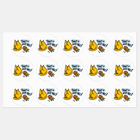 Étiquettes Chat drôle et pot de fleurs renversé (Feuille)
