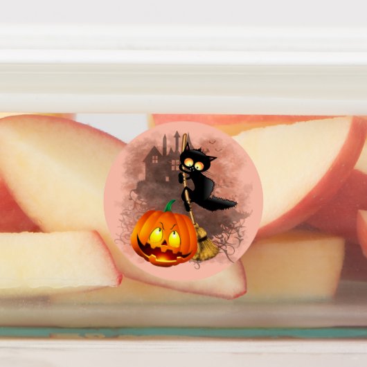 Étiquettes Chat effrayé par Citrouille Fun Halloween caractèr (Apposé)