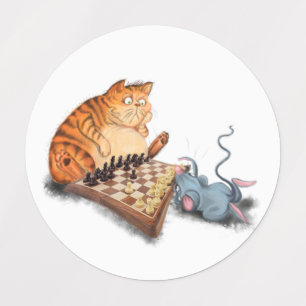 Étiquettes Chat et souris Jouer aux échecs Dessin amusant