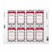 Étiquettes chic de vin Mariage damassé noir et bla (Feuille entière)