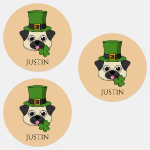 Étiquettes Chien avec Casquette et Shamrock St Patrick's   Pe