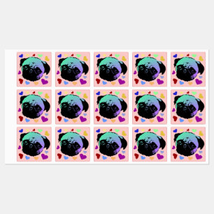Étiquettes Chien de race Carlin de style PopArt Rétro